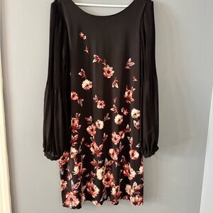 White House Black Market Black Dress with Red Floral Design
